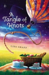 book cover for a tangle of knots by lisa graff